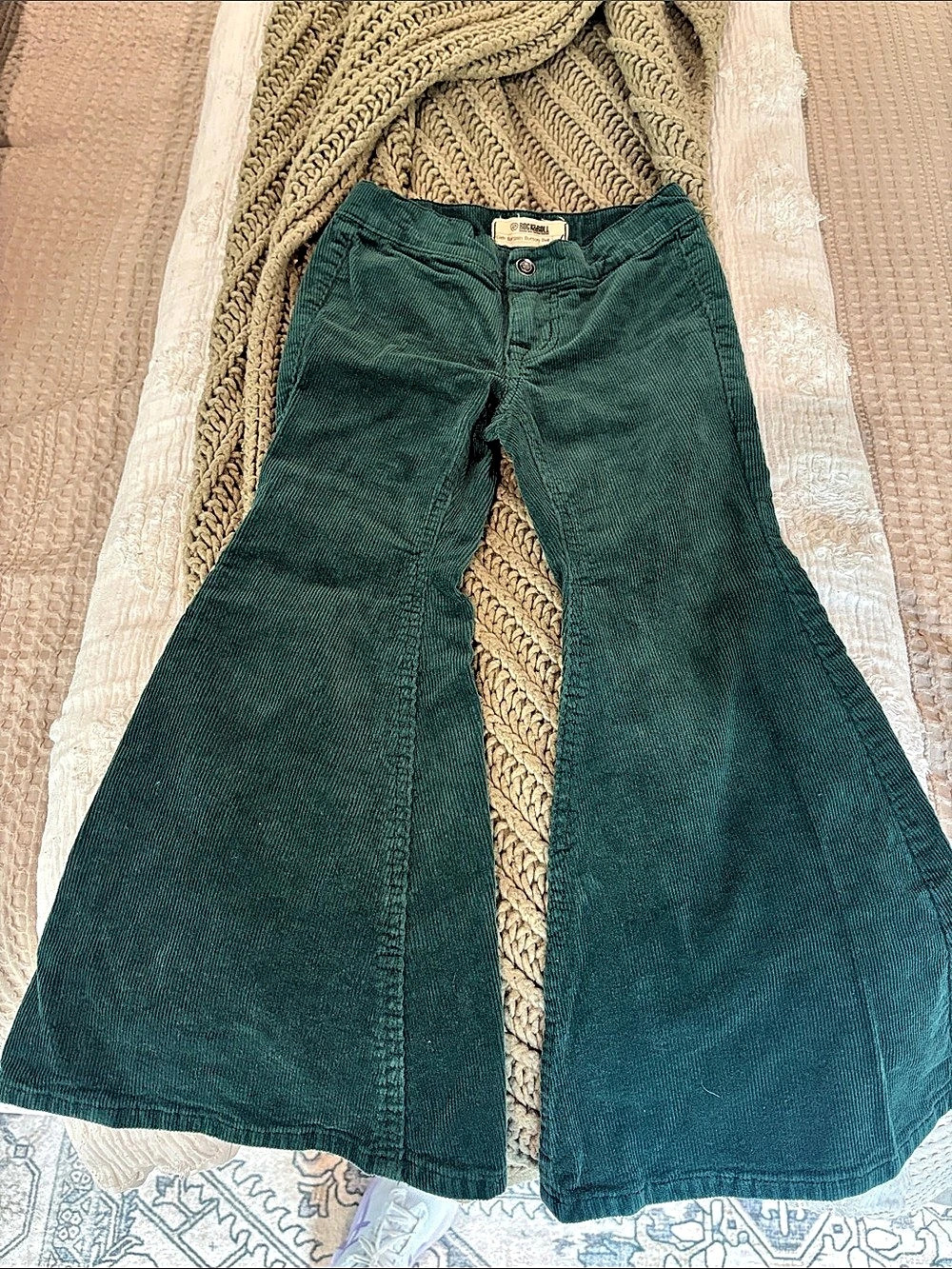 Rock & Roll Denim Girls Bargain Button Bell Green Corduroy Flare Pants Size 6